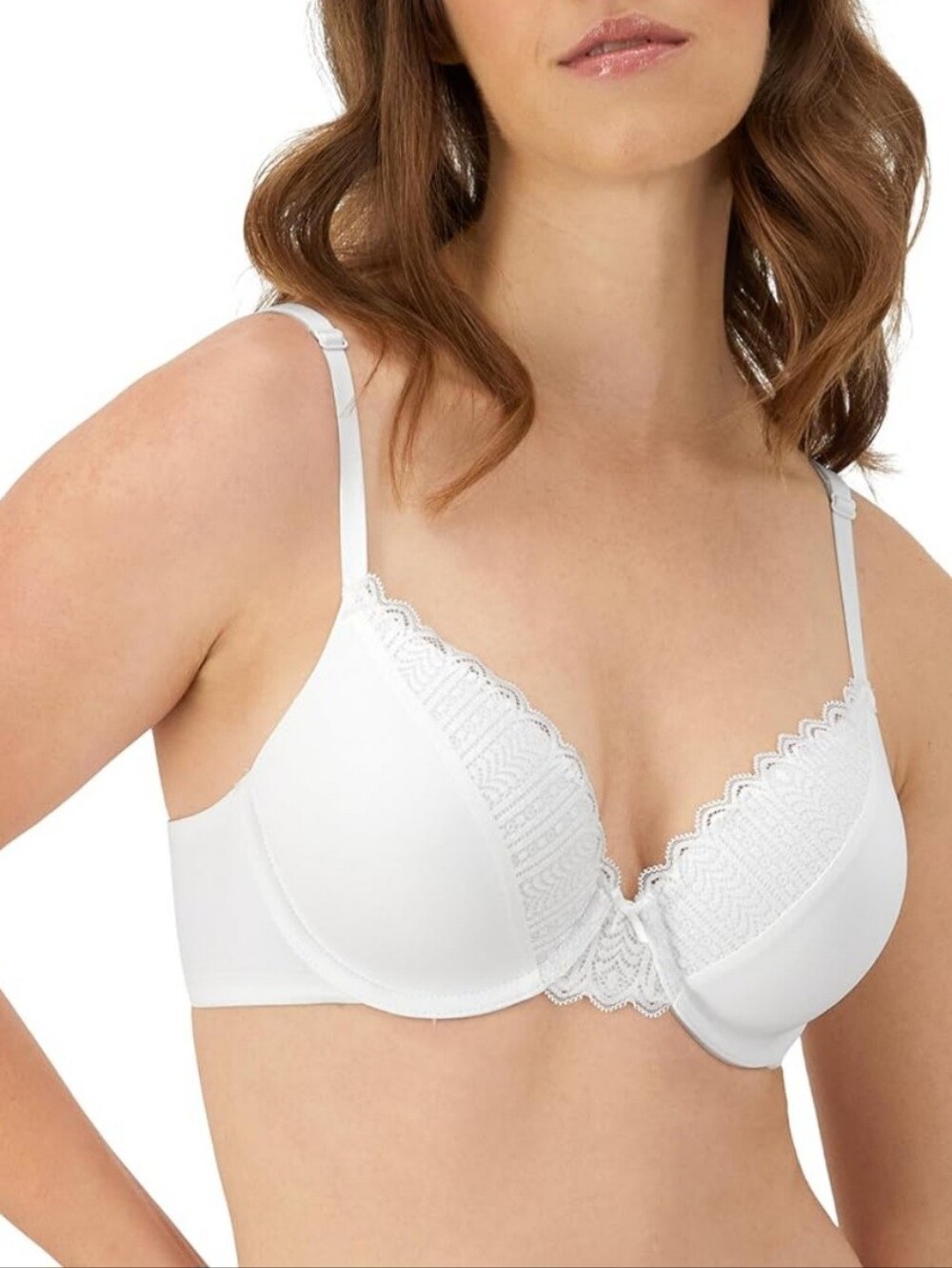 Maidenform White Lace-Trim Convertible Padded Underwire Plunge Bra